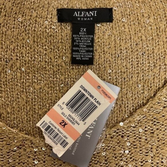 Alfani Gold Sequined Shimmer Scoop Neck Women's Elegant Plus Size Knitted Top - Picture 4 of 10